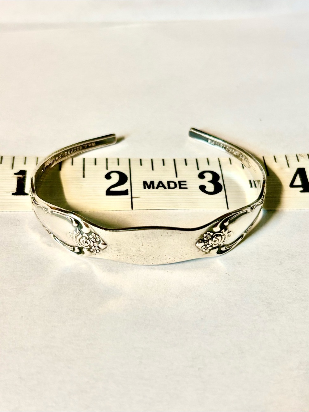 Vintage Wm A Rogers Oneida Flatware Cuff Bracelet Silver Plated Floral ID Style